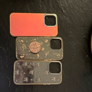 Wireless Phone Case Bundle - Pink/Gold/Clear Designs iPhone 14 Pro Max